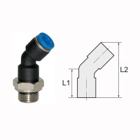 Steckverschraubung Winkel 45&deg; drehbar mit Au&szlig;engewinde zylindrisch mit O-Ring (NBR) M5 4 mm