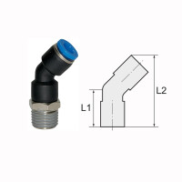 Steckverschraubung Winkel 45&deg; drehbar mit Au&szlig;engewinde konisch mit Gewindebeschichtung R 1/4 6 mm