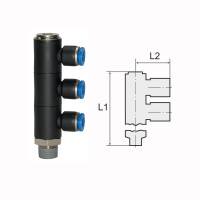 L-Mehrfachverteiler mit Innensechskant 3 Fach drehbar Au&szlig;engewinde konisch mit Gewindebeschichtung R 1/8 8 mm
