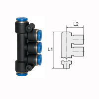 T-Mehrfachverteiler mit Steckanschluss Blaue Serie  5x4 mm