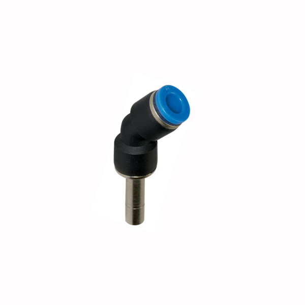 Steckverbinder mit Stecknippel Winkel 45° reduzierend Blaue Serie Stecknippel 6mm / Schlauch 4mm