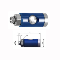 Druckluft Sicherheitskupplung mit Druckknopf drehbar NW 7,4   Schlauchanschlu&szlig; 10mm