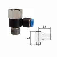 L-Steckverschraubung drehbar mit Innengewinde und Au&szlig;engewinde konisch mit Gewindebeschichtung R/Rc 3/8 8 mm