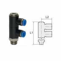 L-Mehrfachverteiler mit Innensechskant 2 Fach drehbar Au&szlig;engewinde zylindrisch mit O-Ring (NBR) G 1/4 6 mm