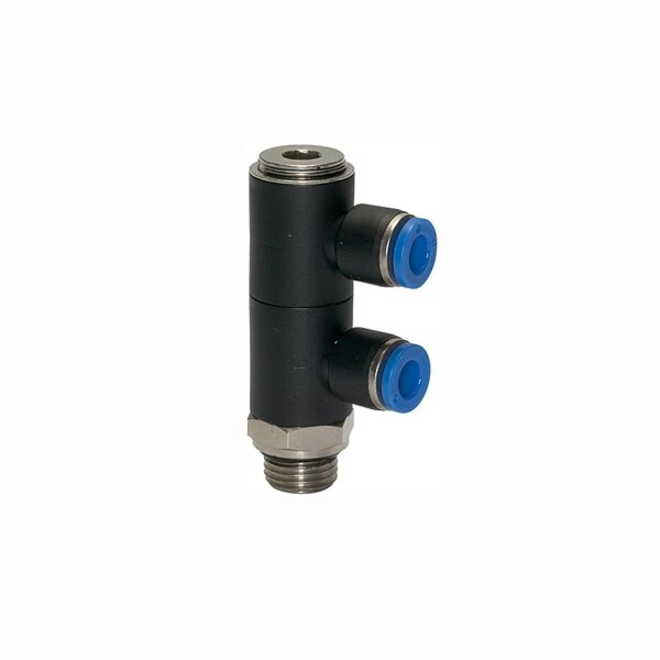 L-Mehrfachverteiler mit Innensechskant 2 Fach drehbar Außengewinde zylindrisch mit O-Ring (NBR) G 3/8 8 mm