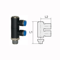 L-Mehrfachverteiler mit Innensechskant 2 Fach drehbar Au&szlig;engewinde konisch mit Gewindebeschichtung R 1/4 8 mm