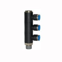 L-Mehrfachverteiler mit Innensechskant 3 Fach drehbar Au&szlig;engewinde konisch mit Gewindebeschichtung R 1/4 8 mm
