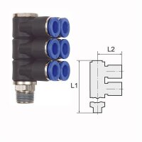 L-Mehrfachverteiler mit Außensechskant 6 Fach...