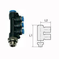 T-Mehrfachverteiler mit Au&szlig;engewinde drehbar zylindrisch mit O-Ring (NBR) G 1/4 4x8 mm