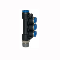 T-Mehrfachverteiler mit Au&szlig;engewinde drehbar konisch mit Gewindebeschichtung R 3/8 4x6 mm