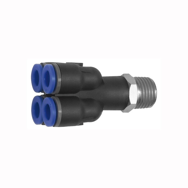 Mehrfachverteiler mit Außengewinde 4 Fach drehbar Außengewinde konisch mit Gewindebeschichtung R 1/8 4 mm