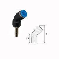 Steckverbinder mit Stecknippel Winkel 45&deg; Blaue Serie Stecknippel 4mm / Schlauch 4mm