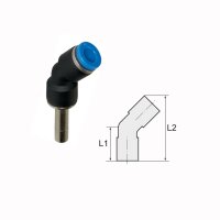 Steckverbinder mit Stecknippel Winkel 45&deg; reduzierend Blaue Serie Stecknippel 8mm / Schlauch 6mm