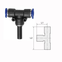 T-Steckverbindung mit Stecknippel T-St&uuml;ck Blaue Serie 10 mm / 10 mm
