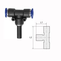 T-Steckverbindung mit Stecknippel reduzierend T-St&uuml;ck Blaue Serie 10 mm / 8 mm