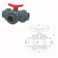 PVC-U 3-Wege Kugelhahn mit L-Bohrung Klebemuffe x...