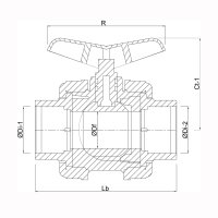 PVC-U 3-Wege Kugelhahn mit L-Bohrung Klebemuffe x Klebemuffe x Klebemuffe