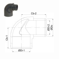 PVC-U Winkel 90° mit 2fach Klebemuffen reduzierend