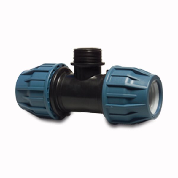 PP T-Stück Reduzierer 90° Klemm x Außengewinde x Klemm Typ Jason 50mm x 1 1/2" x 50mm