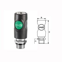 Prevost Einhand Sicherheitskupplung PREVOS1 mit Druckknopf NW 7,4 Au&szlig;engewinde 1/4&quot;